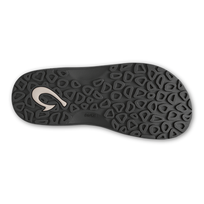 Black sole with geometric tread pattern and white logo accent on the heel area.