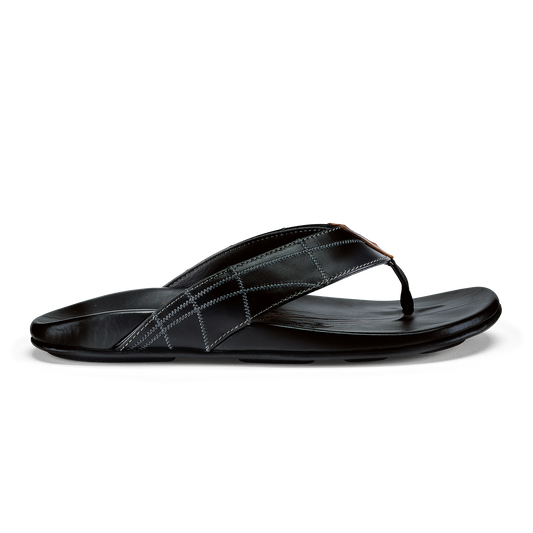 Black flip-flop sandal with quilted strap and stitched detailing on upper.