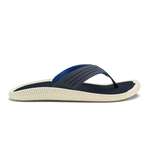 Blue and navy thong sandal with perforated upper strap and cream ribbed sole.