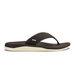 Dark brown thong sandal with cream-colored sole and textured upper strap.