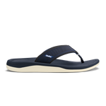 Navy blue thong sandal with ribbed toe strap and cream-colored sole.