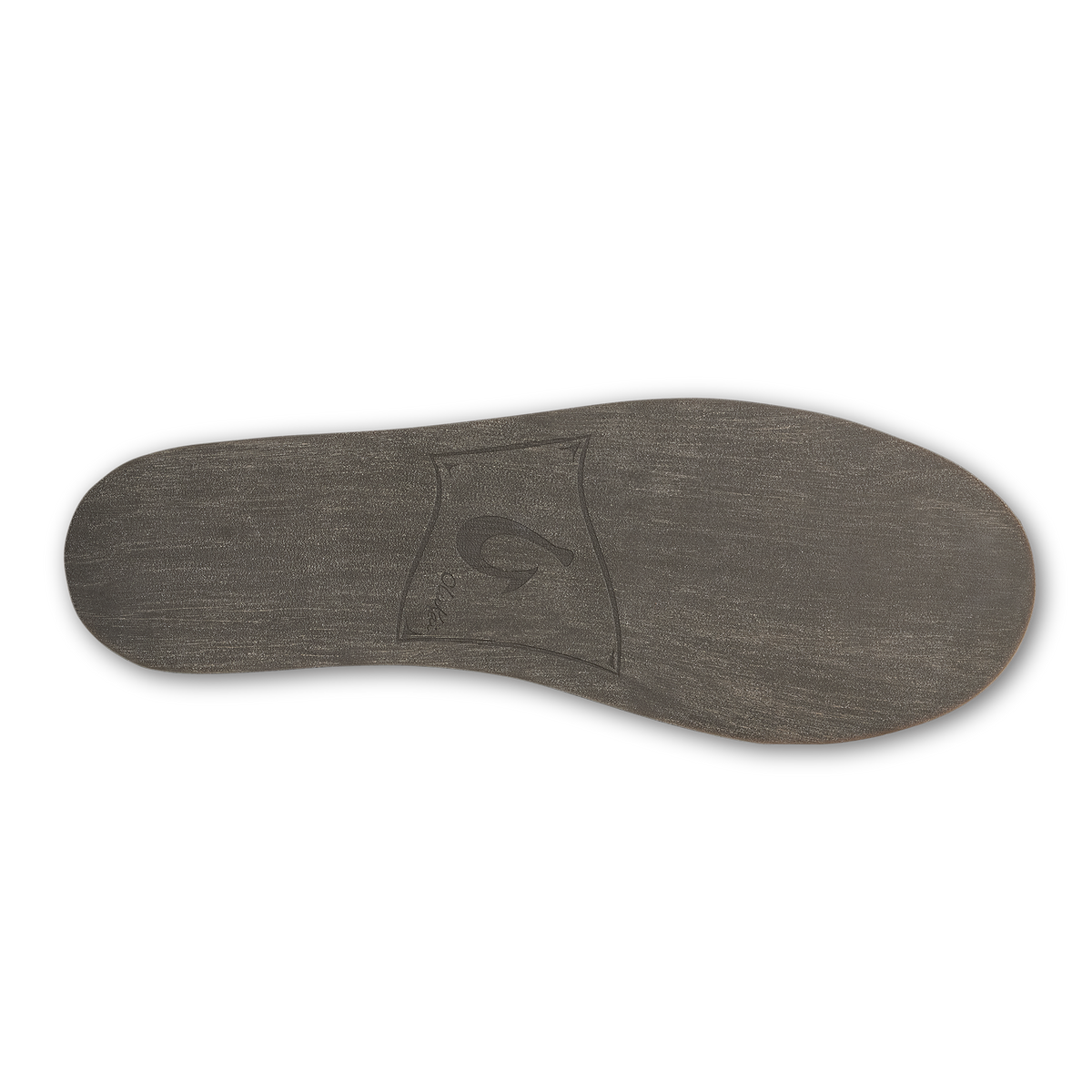 Dark oak slipper sole with textured surface and embossed logo detail.