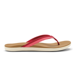 Hot pink and deep red thong sandal with tan footbed and cream sole.