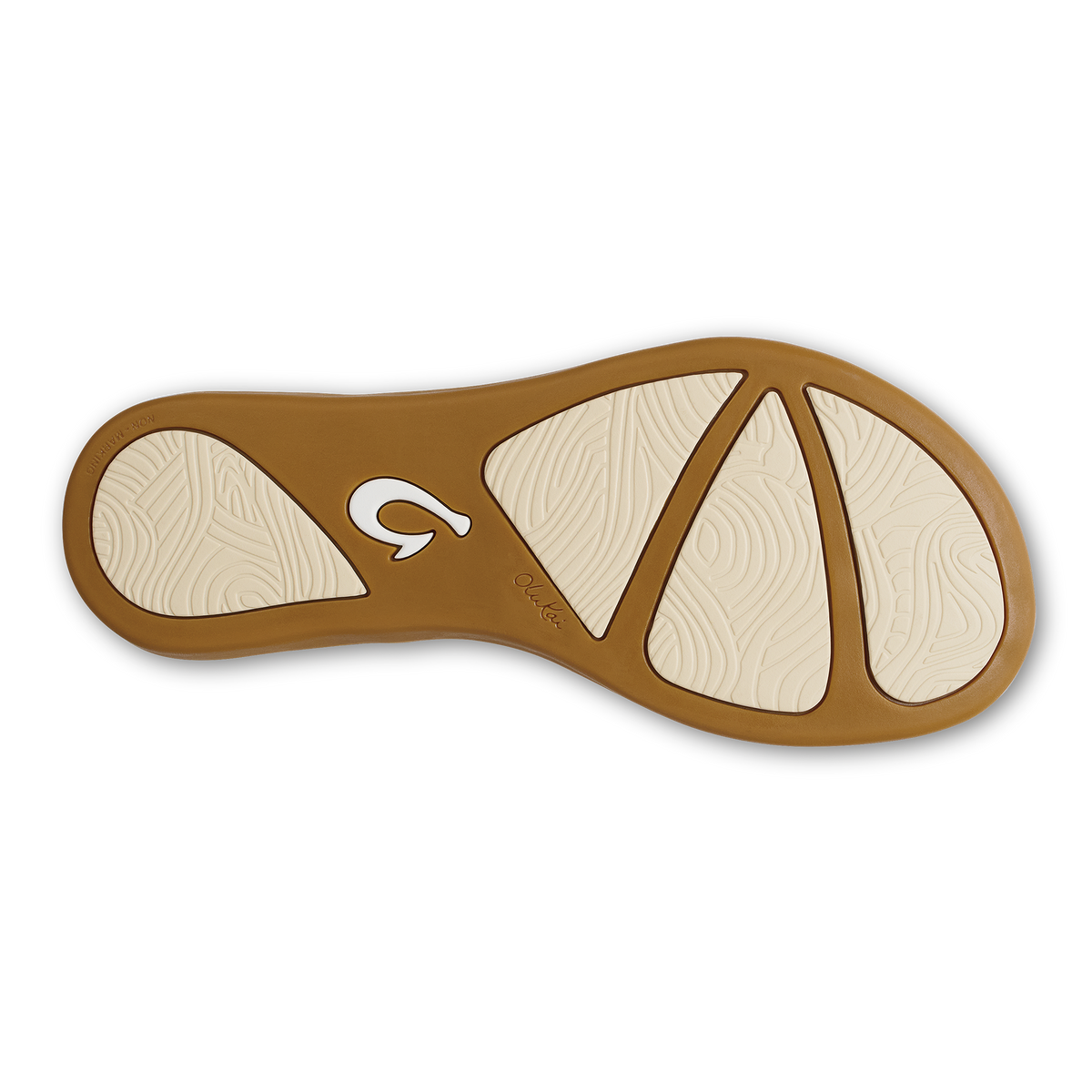 Tan and cream sandal sole with geometric cutout pattern and textured surface sections.